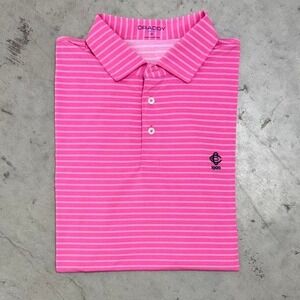 B Draddy Men's Performance Golf Polo Pink Stripe Greenville Country Club Logo